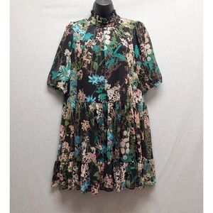 Melonie T Dress Floral Tiered Ruffle Neck Whimsigoth Fairy Goth Cottagecore M